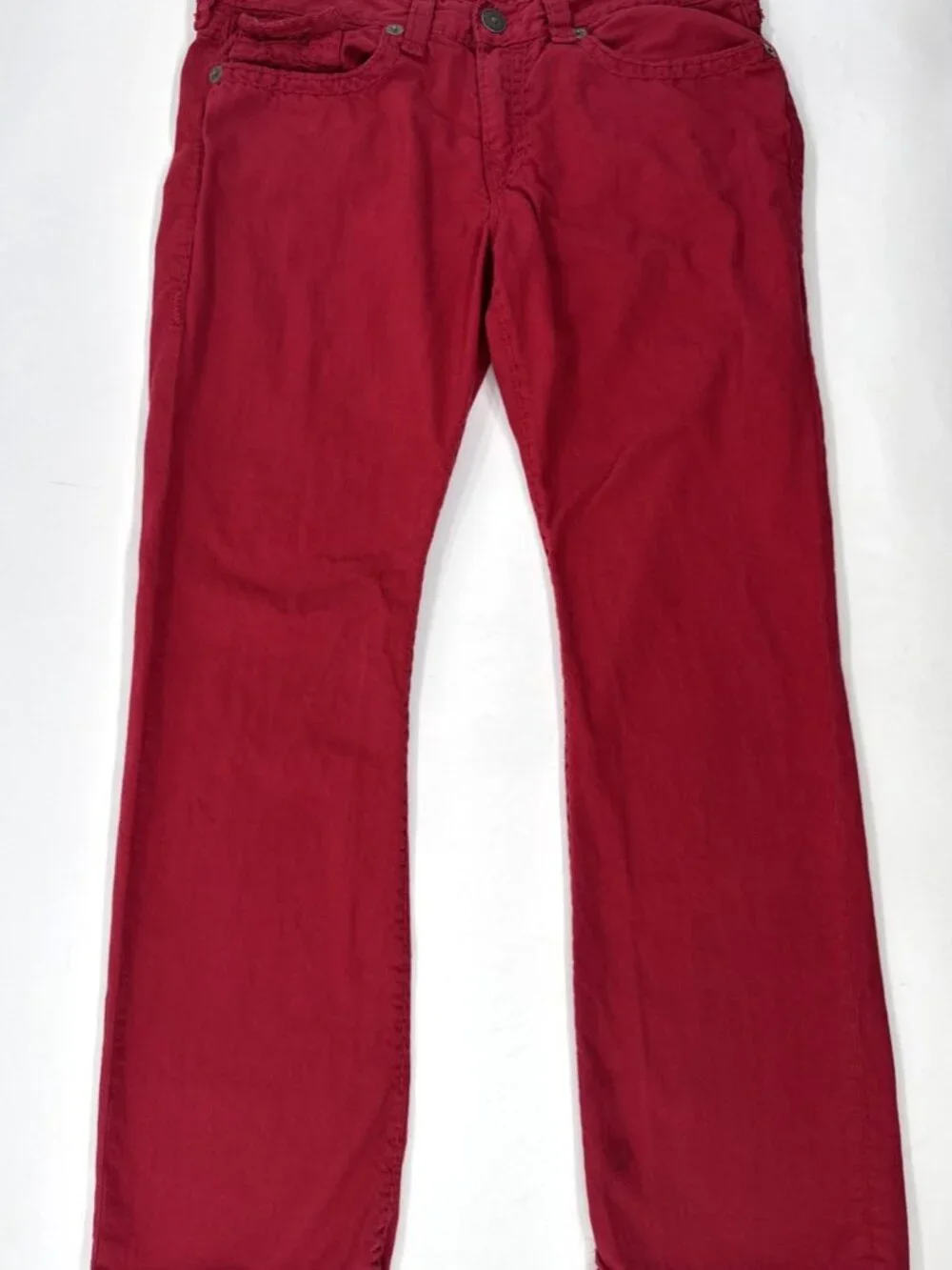 True Religion Red Jeans Mens 38x34 Ricky Relaxed Denim Thick Stitch SuperT Flap
